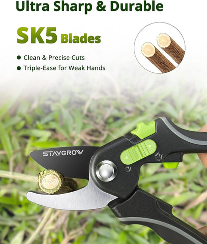 Pruning Shears for Gardening - 8.5" SK5 Garden Shears Cuts 10000+ Times Staying Sharp - Garden