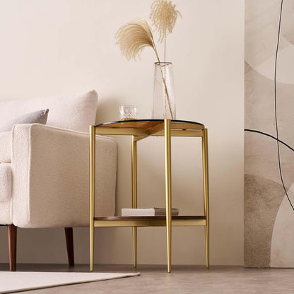 Round Glass End Table, Mid-Century Modern Design Sofa Table for Living Room, D18 x H23, 2-Tier