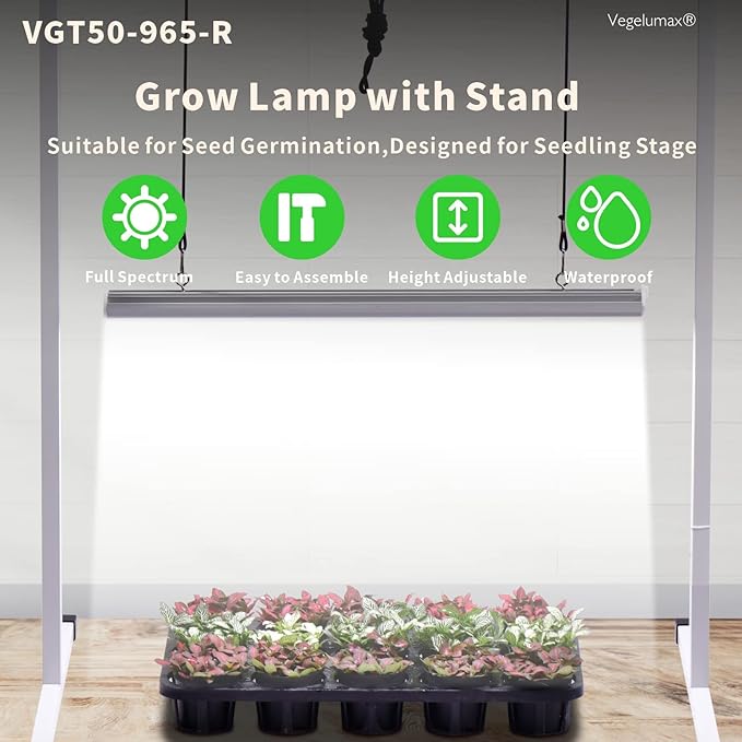 50Watt 2 Feet LED Grow Light Lamp Stand Rack with White Light Full Spectrum CRI90+ for