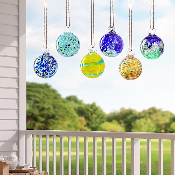 VCUTEKA Hanging Garden Gazing Ball, Hand-Blown Glass Witch Ball for Outdoor Garden Décor, 6pcs 3"