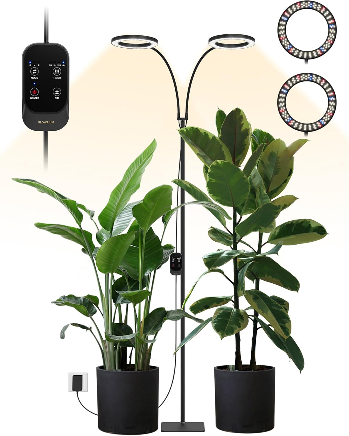 GLOWRIUM 48W LED Dual-Head Grow Light for Indoor Plants, 23.5-71" Adjustable Height, 3-Growing Full