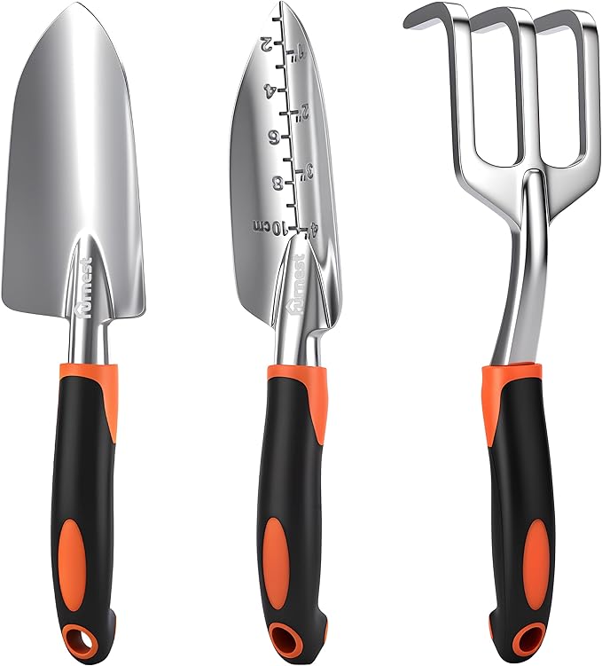 Garden Tool Set, 3 Pack Aluminum Heavy Gardening Kit Including Hand Shovel, Transplant Shovel and