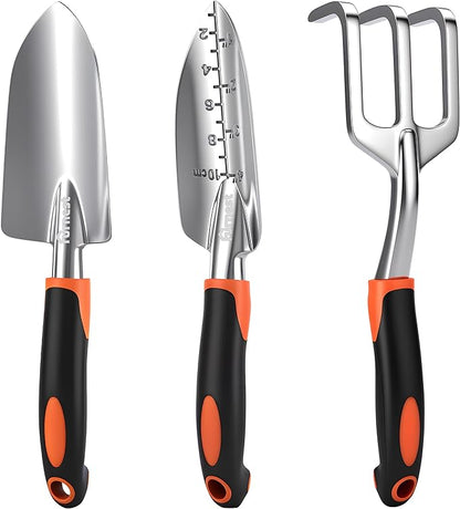 Garden Tool Set, 3 Pack Aluminum Heavy Gardening Kit Including Hand Shovel, Transplant Shovel and