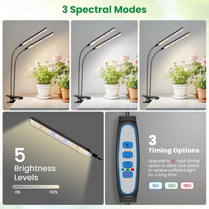Grow Lights for Indoor Plants, 2 Head 114 LED Full Spectrum Clip on Plant Lights for Indoor Growing