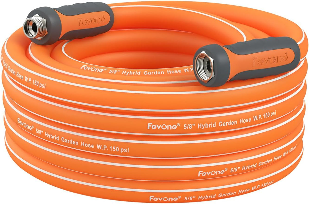 Fevone 12 ft x 5/8" Heavy Duty Garden Hose, Drinking Water Safe, Flexible & Kink-Free Hybrid