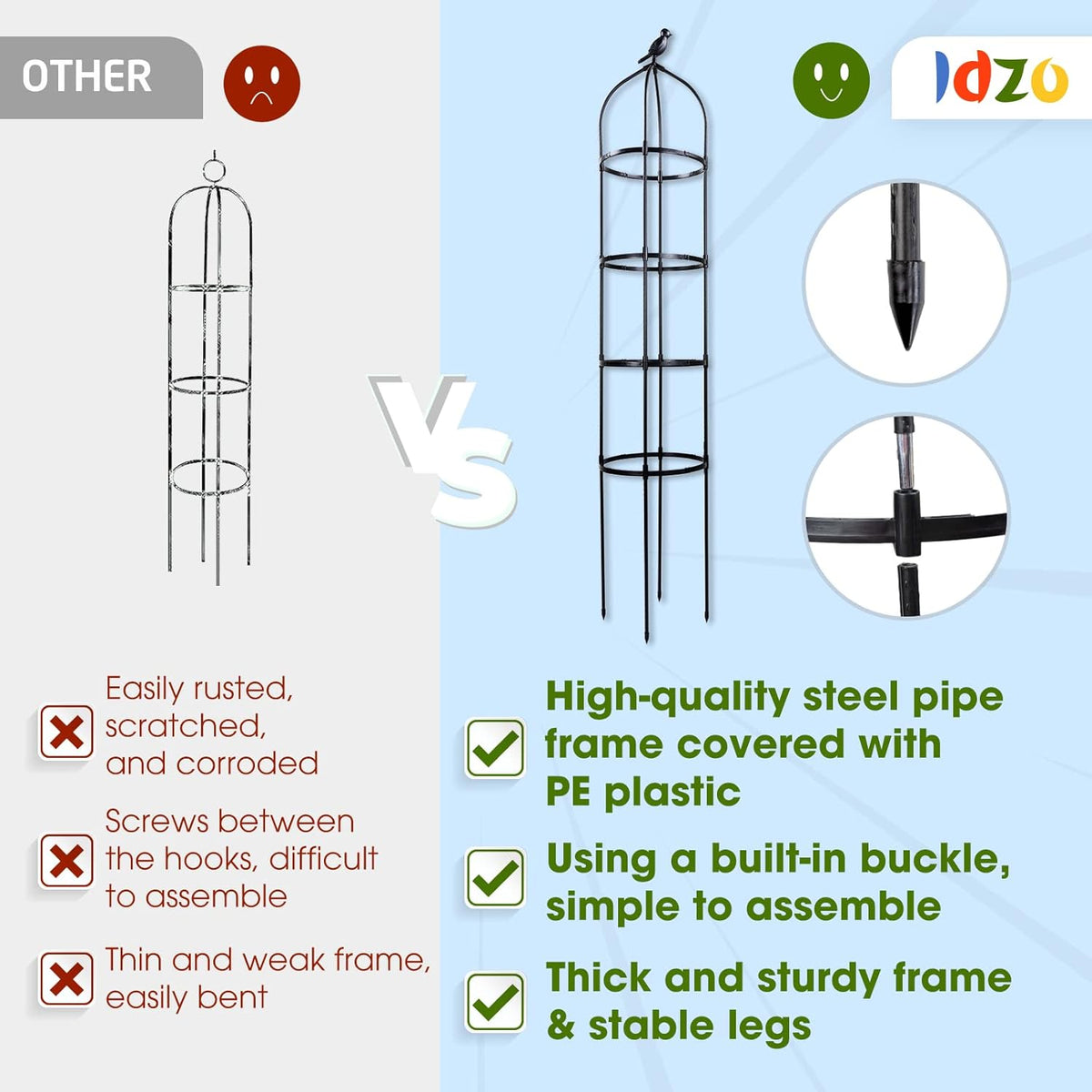 Idzo Plastic Obelisk Trellis for Climbing Plants Outdoor 5.8 Feet Tall, 70in Garden Trellis for