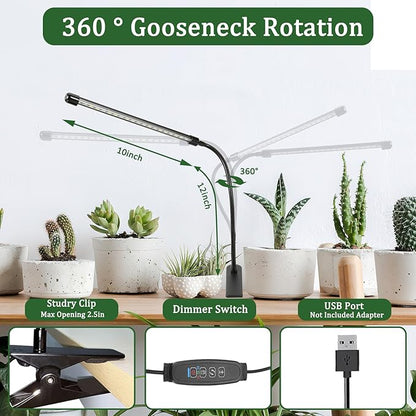 LED Grow Lights for Indoor Plants, 6000K Clip Plant Light with White Red LEDs, Grow Light Strips