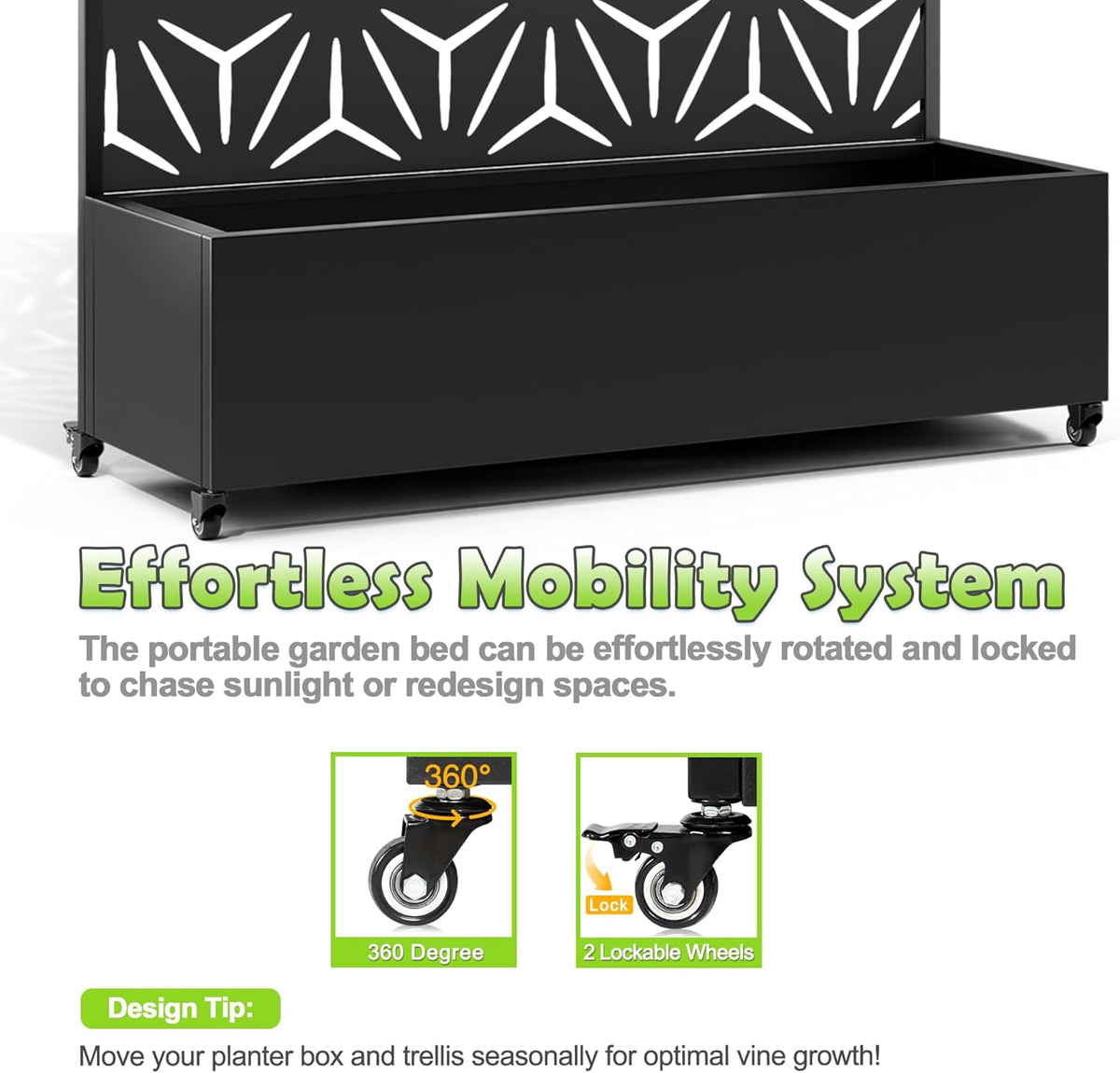15.7"×70.9"×47.2" Metal Raised Garden Bed with Trellis and Wheels - Tall Trellis Planter Box for