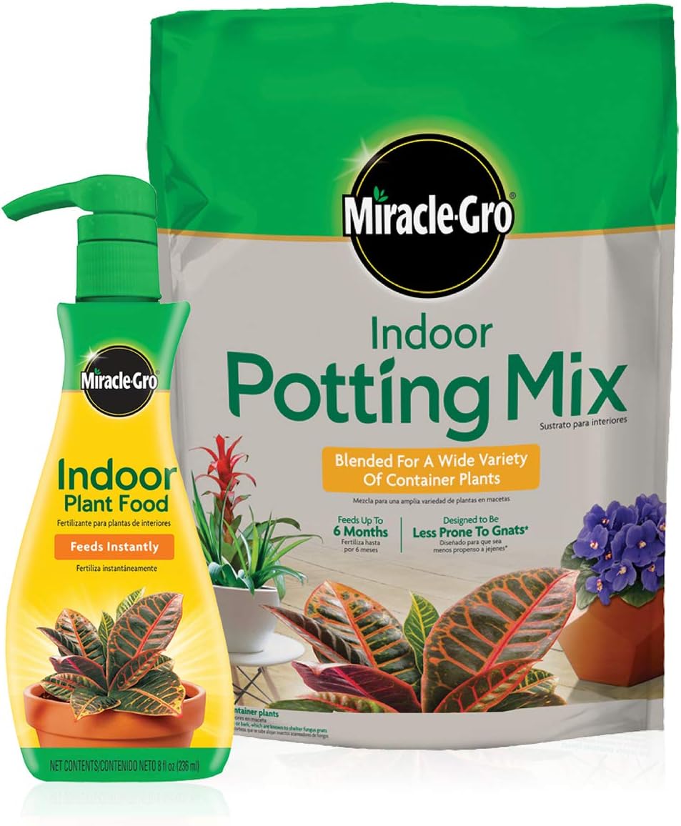 Miracle-Gro Indoor Potting Mix (6 qt.) and Indoor Plant Food (8 oz.) - Bundle for Growing and