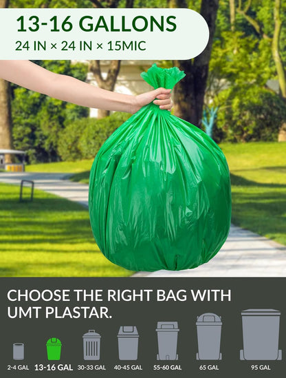 400 Count 100% Biodegradable and Compostable Trash Bags, 13-16 Gallon, 15 Microns, 24x24 Inches