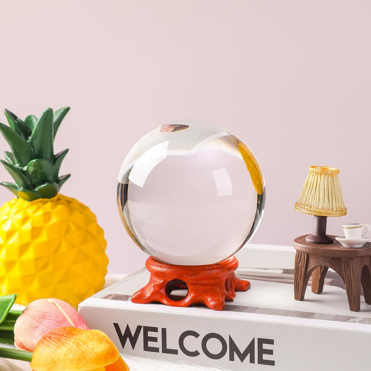 Modaier Crystal Ball 80mm Crystal Ball with Wooden Stand and Gift Box for Magic,lensball