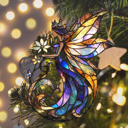 Flowers Fairy Acrylic Suncatcher Stained Glass Effect Window Car Hanging Christmas Ornament Indoor