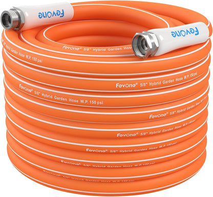 Fevone 100 ft x 5/8" Heavy Duty Garden Hose, Drinking Water Safe, Flexible & Kink-Free Hybrid
