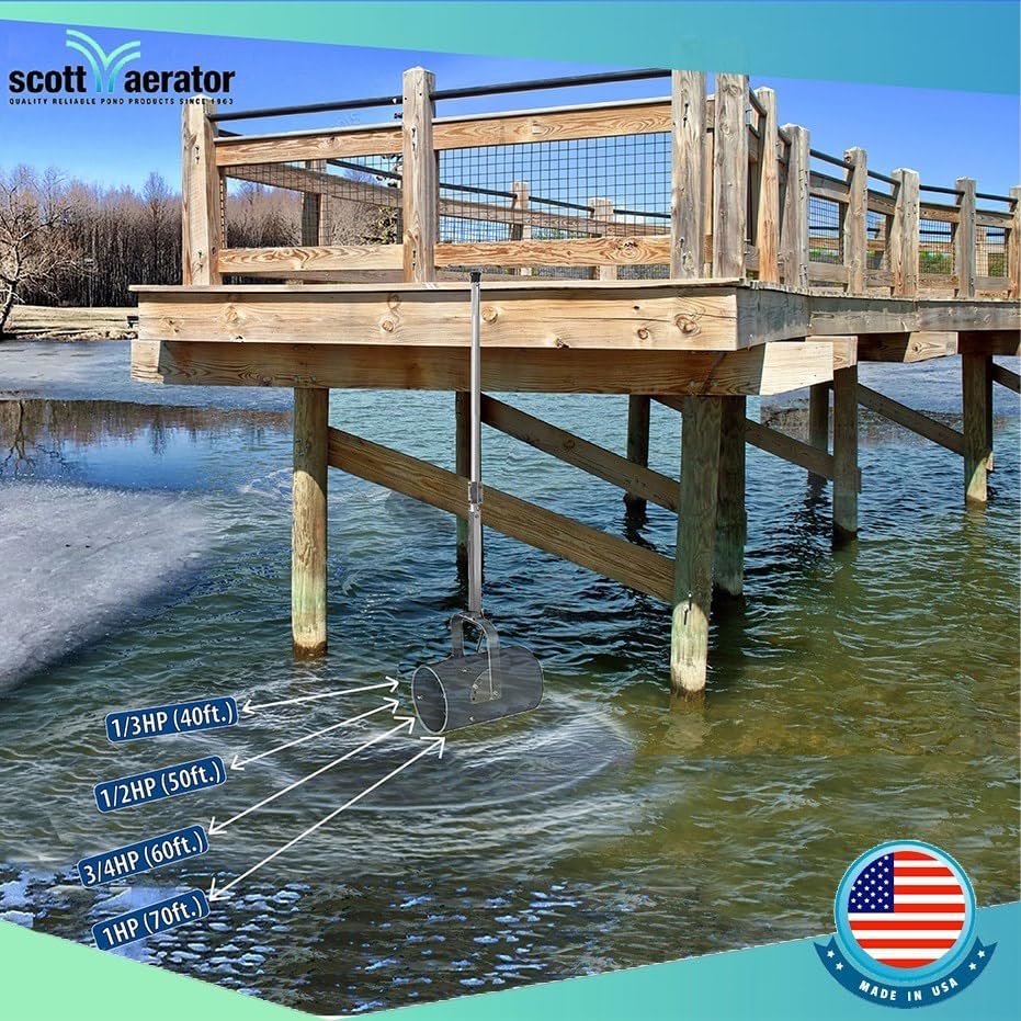 Scott Aerator DeIcer for Lakes & Ponds | 3/4 Horse Power 115V Stainless Steel | 100 ft. Electric