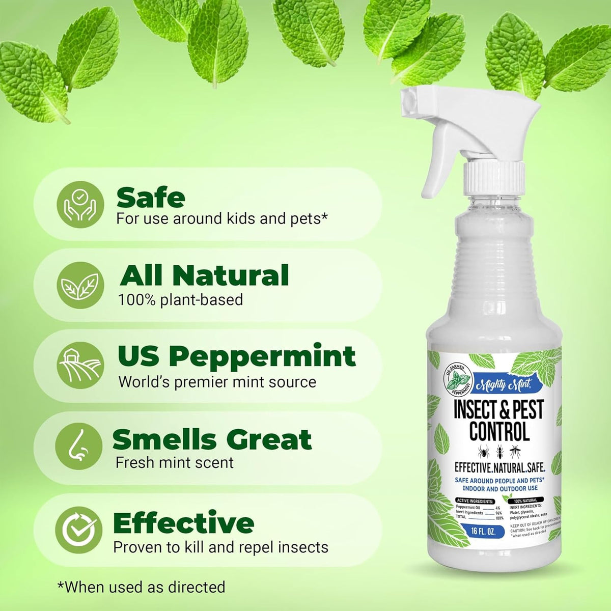 Mighty Mint Peppermint Oil Insect Repellent Spray – Natural Indoor & Outdoor Bug Control for