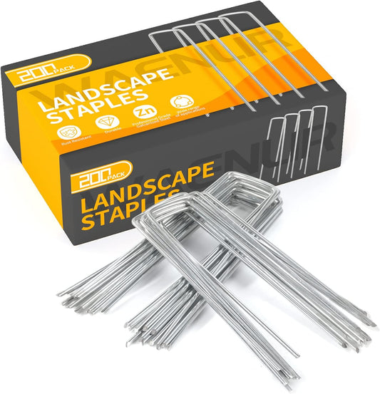 WAENLIR 6 inch 200 Pack Garden Staples Galvanized Landscape Stakes, Heavy Duty Fence Stakes Sod