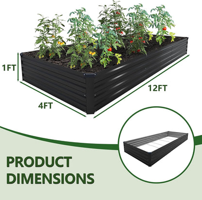 12×4×1FT(2PCS) Galvanized Raised Garden Bed Kit, Metal Planter Boxes，Large Outdoor Planters Garden