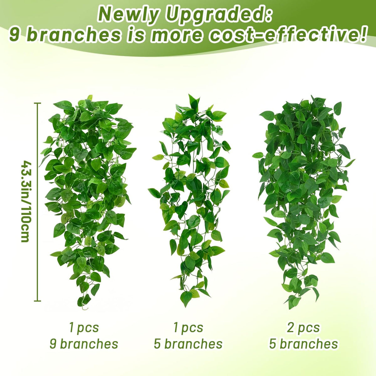 BLEUM CADE 2Pcs Fake Hanging Plants, 9 Branch Artificial Hanging Plant, Lush Faux Pothos Vines for