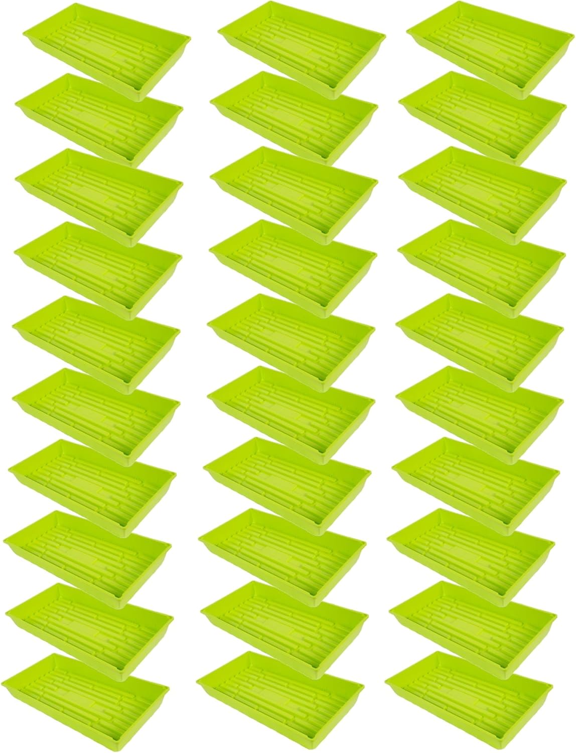 SUNPACK 10" x 20" Mega Plastic Seed Starting Tray, Lime Green, 2.5" (Pack of 30) - No Drainage