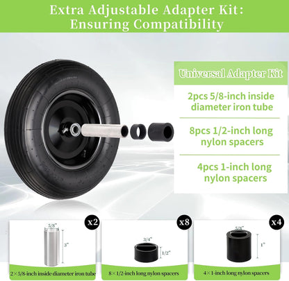 RRQ (2 Pack) 4.80/4.00-8 Tire and Wheel, 16" Pneumatic Wheelbarrow Tires with 3" Centered Hub and