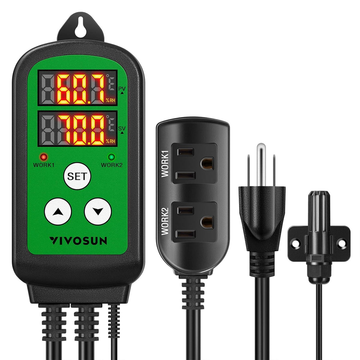 VIVOSUN Humidity Controller, 1200W Dual-Stage Outlet, Pre-Wired Digital Humidistat with Dual LED