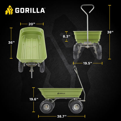 Gorilla Carts 600-Pound Capacity Heavy Duty Poly Yard Garden Steel Quick Dump Utility Wheelbarrow