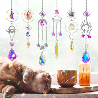Sun Catchers 6Pieces Colorful Crystals Suncatcher with Chain Pendant Ornaments Hanging Crystals