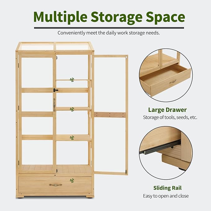 Macrout Cold Frame Greenhouse, Tall Wooden Greenhouse for Outdoor Indoor Use with Polycarbonate