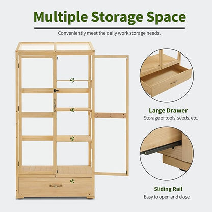 Macrout Cold Frame Greenhouse, Tall Wooden Greenhouse for Outdoor Indoor Use with Polycarbonate