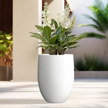 Kante 21.7" H Pure White Concrete Tall Planter, Large Outdoor Indoor Decorative Pot with Drainage