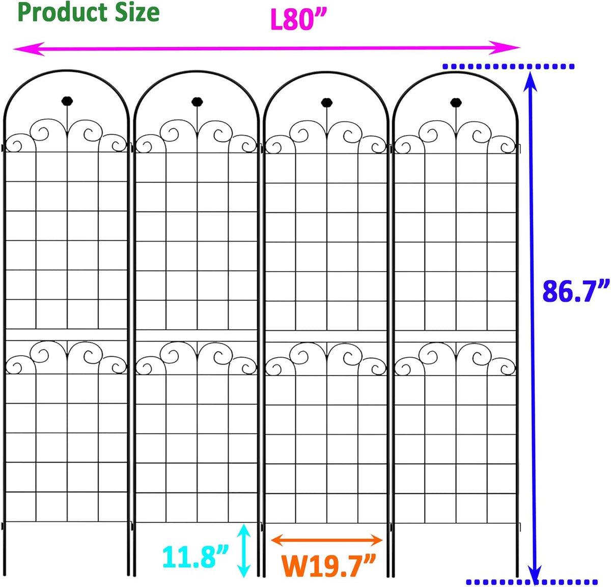 4 Pack Metal Garden Trellis 86.7" H Garden Fence Rustproof Trellis for Climbing Plants Support