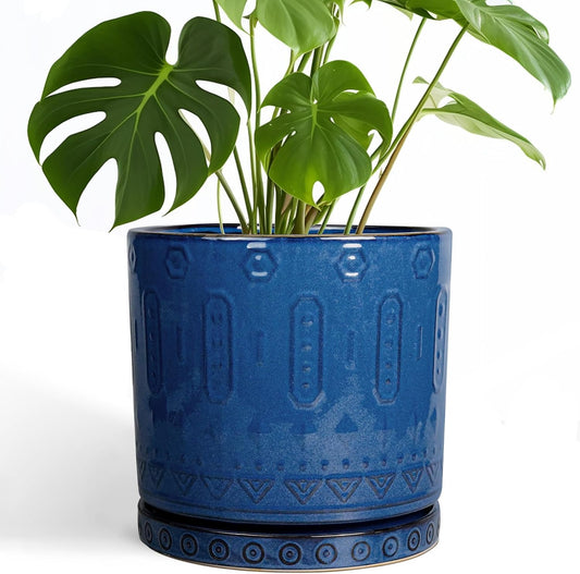 10 Inch Plant Pot - Ceramic Planter Outdoor Plant Pot Indoor with Drainage Holes and Saucer Large