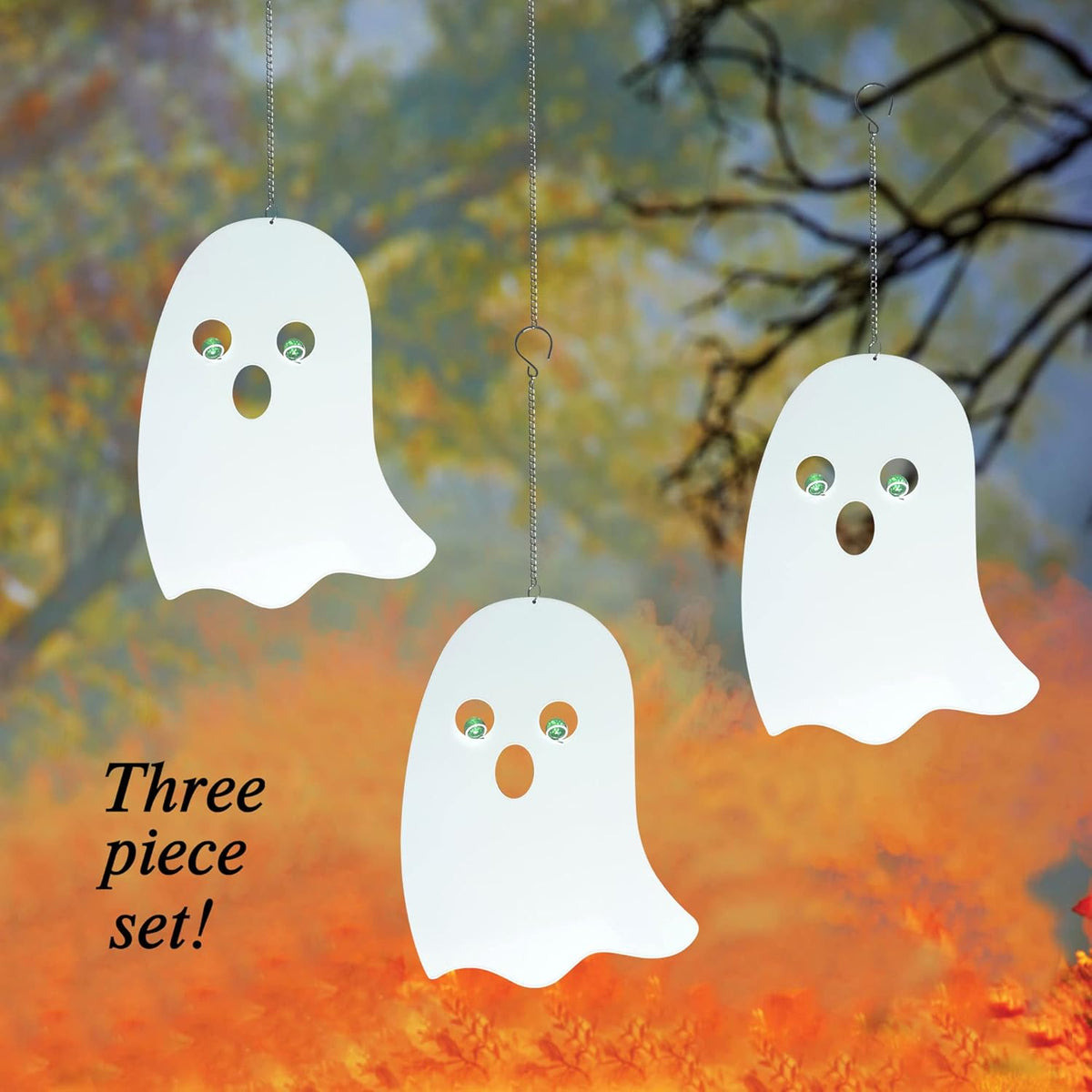 WAIU Outdoor Metal Hanging Ghosts, Halloween Decoration, Glow-in-The-Dark Ghosts, Silhouette