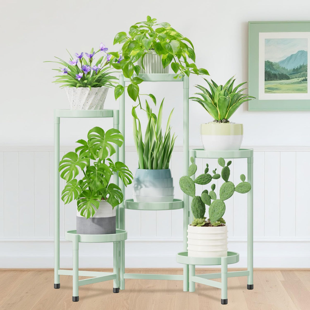 iDavosic.ly Plant Stand Indoor Outdoor, 6 Tier Corner Metal Flower Display Holder Shelf, Folding