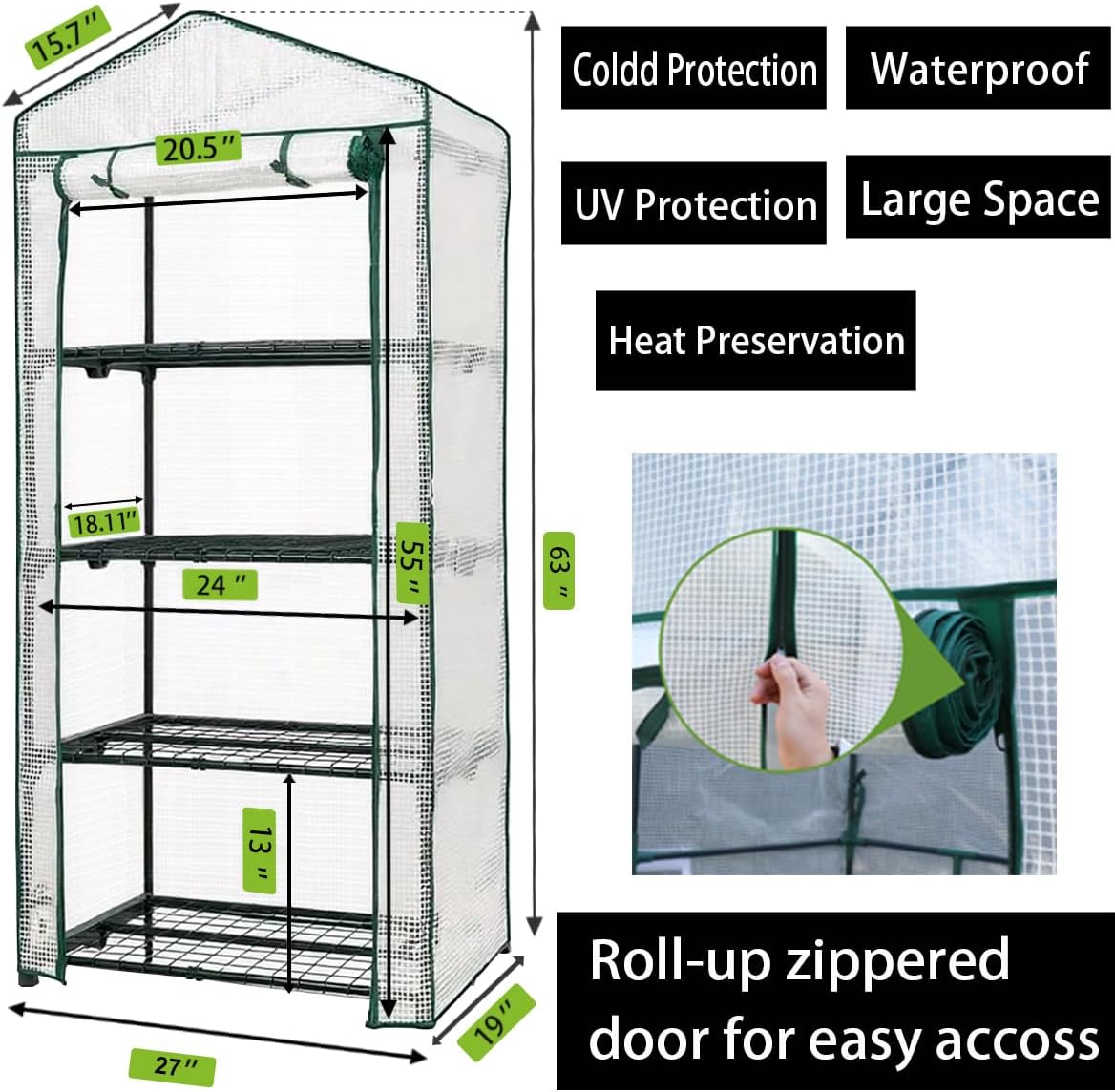 4-Tier Mini Greenhouse, Green House for Flower Indoor Outdoor, Portable Plant Outdoor Cage with