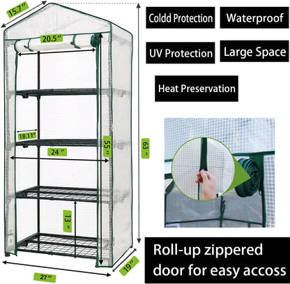 4-Tier Mini Greenhouse, Green House for Flower Indoor Outdoor, Portable Plant Outdoor Cage with
