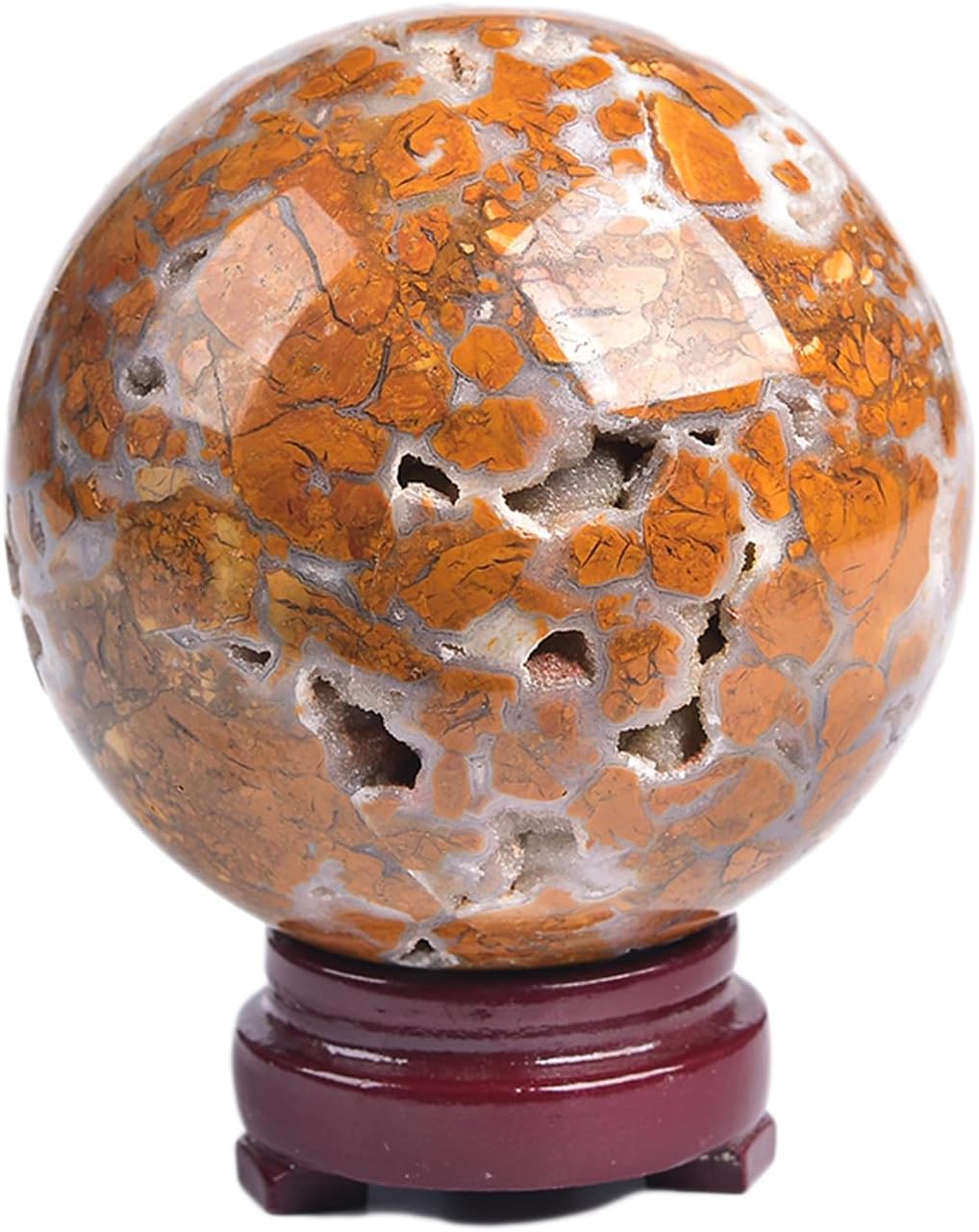 JIC Gem Natural Healing Crystal Sphere Ball Yellow Agate Crystal Decorative Ball with Display Stand