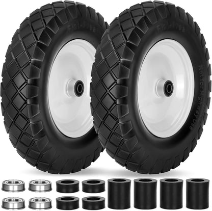 Upgraded 16" Flat Free Wheelbarrow Wheels and Tires, 4.80/4.00-8 Solid Wheelbarrow Tires with