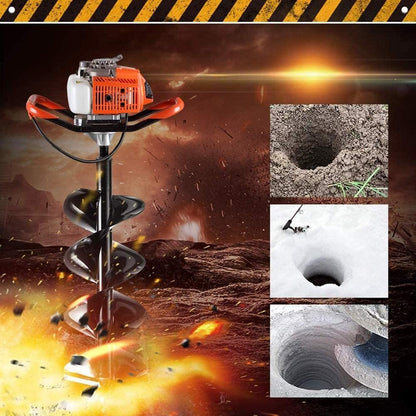 72cc Post Hole Digger 2-Stroke Petrol Gas Powered Earth Digger with 2 Extension Rods + 3 Auger