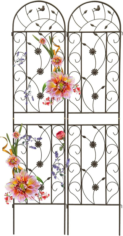 Garden Trellises, 2 Pack Brown Metal Coated Rustproof Trellis for Climbing Plants Outdoor, Roses