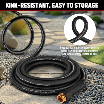 Short Garden Hose 10ft x 5/8", NON-EXPANDABLE Heavy Duty Premium Flexible Water Hose, No Kink