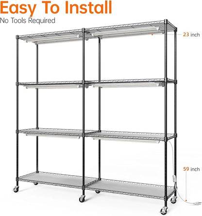Bstrip Plant Shelf with Grow Light, 4-Tier Large Grow Light Shelf with Wheels, Stainless Steel