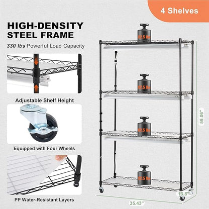 VEVOR Plant Stand with Grow Light, Grow Light Shelf with Cover and Thermometer, 4 Tiers 180W Plant