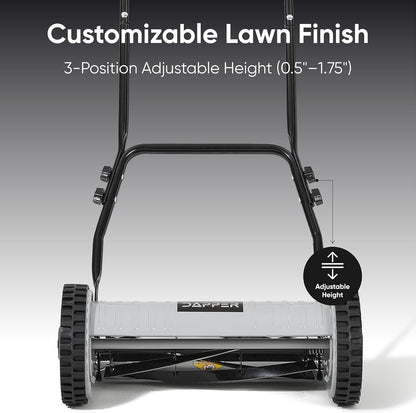 16" Push Reel Lawn Mower – Manual 5-Blade Hand Mower with Adjustable 3-Position Cutting Height
