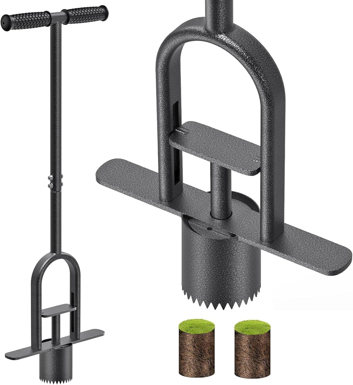 Dolibest Sod Plugger Tool, Grass Plugger Tool with Dual Pedals & Foot Ejector, Bulb Planter W/Sharp