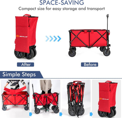 Goplus Collapsible Wagon, Folding Utility Wagon Cart w/Universal Wheels & Adjustable Handle & Cover