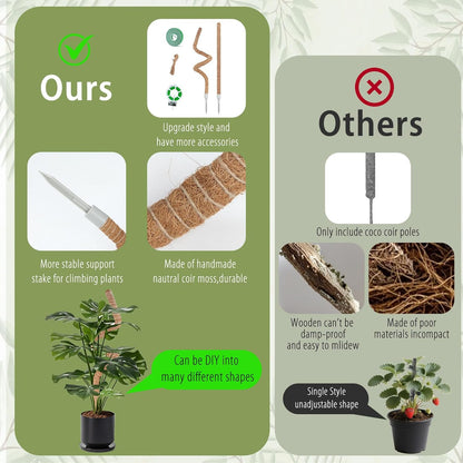 2 Pack Moss Pole, 28 Inch Monstera Plant Support, Moss Poles for Climbing Indoor Plants, Handmade