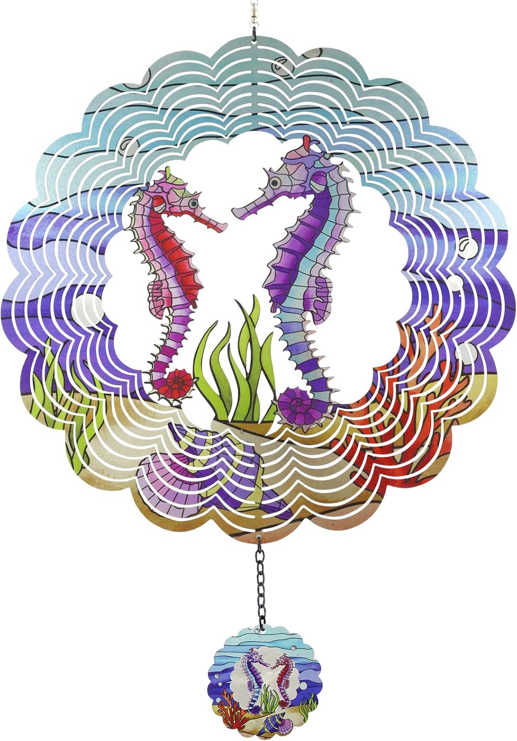 Seahorse 3D Wind Spinner Kinetic Metal Art Hanging Wind Spinner Outdoor Decoration Ocean Ornaments
