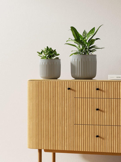 LE TAUCI Fluted Ceramic Planters Set of 3 – 8.3/7 / 5.7 in Blue Gray Reactive Cylinder Indoor Plant