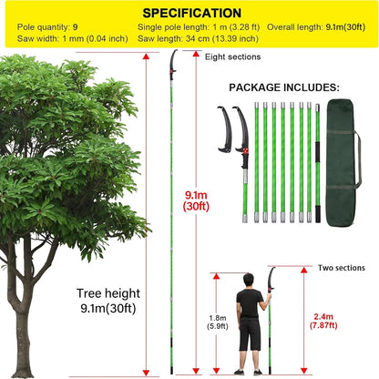 30 Feet Tree Pole Pruner Manual Branches Trimmer Tree Branch Garden Tools Loppers Hand Pole Saws